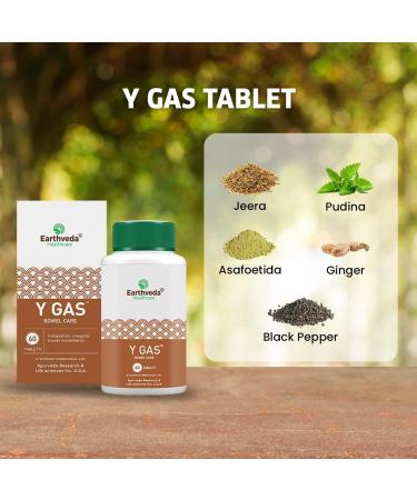 Earthveda Y Gas Tablets - Herbal Supplement for Gas Relief - 60 Tablets - Buy Online on GoSupps.com