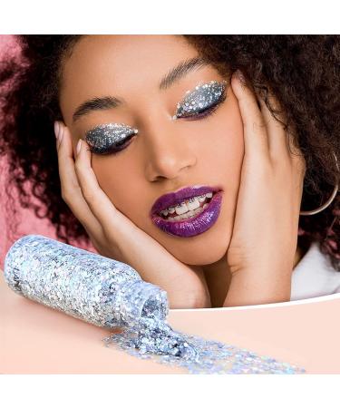 Body Glitter Gel - Sparkling Liquid Face & Body Glitter for Festivals | Mermaid Sequins & Chunky Glitter - Long-Lasting Shine with 1 Spoon Silver - Buy Online on GoSupps.com