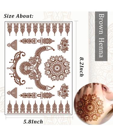Brown Henna Temporary Tattoo Stickers - 80+ Exquisite Patterns for Women & Girls - Waterproof Fake Tattoos for Wedding & Festive Party Decorations - 6Pcs (Brown) - Buy Online on GoSupps.com
