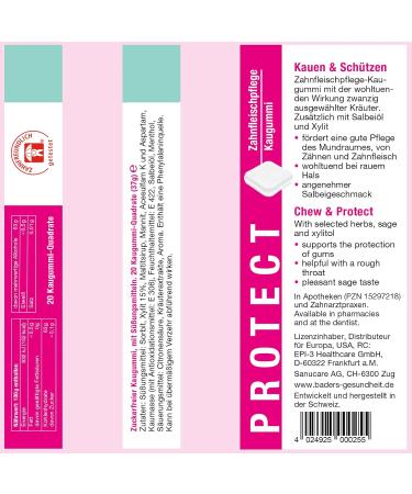 BADERs PROTECT Chewing Gum - Oral Hygiene & Dental Care | 4 Varieties 20 Squares | Buy Internationally - Buy Online on GoSupps.com