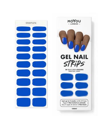 MOYOU LONDON Semi-Cured UV Gel Strips - 20 pieces - Gel Nail Foils UV Curing for Salon Quality Manicure - Cobalt