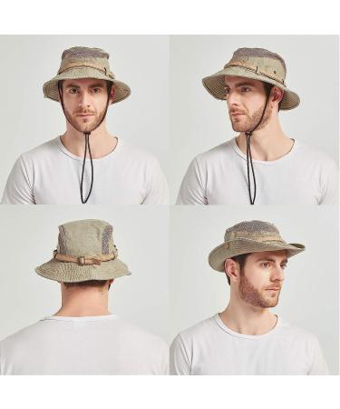 KeepSa Men's Cotton Embroidered Sun Hat | Wide Brim Bucket Hat for Summer | Khaki, Size 7 1/4-7 5/8 - Buy Online on GoSupps.com