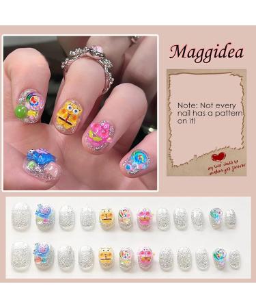 Cute Bob - Kids Short Cartoon Stick on Nails | 24pcs Press On Nails with Glue | Fun Fake Nails Gift for Girls DIY - Buy Online on GoSupps.com