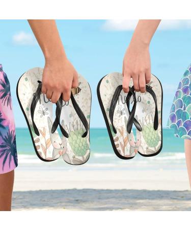 Mnsruu Rabbit Flower Print Flip Flops - Stylish XS Slippers for Home Hotel Spa & Travel - Unisex Comfort - Buy Online on GoSupps.com