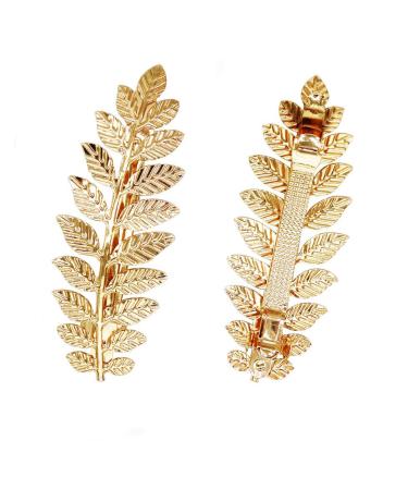 2 Pcs Gold Toga Party Halloween Greek Goddess Costume Gold Leaves Hair Barrettes (Halloween Gold Leaf Hair Clips)