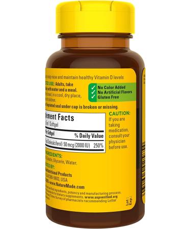 Nature Made Vitamin D3 2000 IU - Immune Support, Strong Bones & Muscle Health | 90 Softgels - Buy Online on GoSupps.com