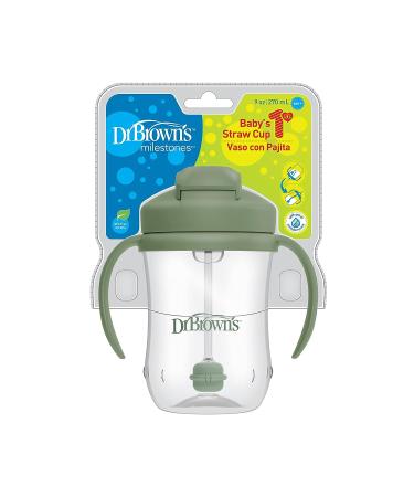 Dr. Brown's Milestones Baby's First Straw Cup 6m+ | Olive Green Sippy Cup 9oz/270ml - Buy Online on GoSupps.com