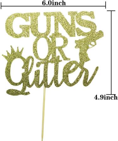 Guns or glitter Cake Topper Gender Reveal Cake Decorations Boy or Girl Decor Baby Shower Cupcake Toppers - Gold Glitter - Buy Online on GoSupps.com