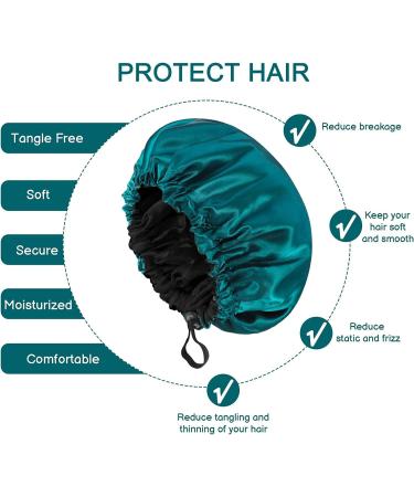 Fuyamp 2 Packs Satin Sleep Cap Adjustable Silky Sleep Bonnet for Women Long Curly Hair Double-Sided Waterproof Satin Hair Cap Extra Large Sleep Satin Bonnet for Women Girls Sleeping Black+Lake Green - Buy Online on GoSupps.com