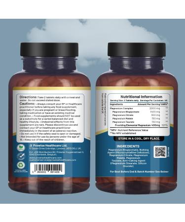 Magnesium Glycinate Complex 4 in 1-1866mg per Serving | Precise 404mg Elemental Magnesium dose | Added Magnesium Glycinate Citrate Malate & Taurate | 90 Vegan Capsules - by Prowise - Buy Online on GoSupps.com