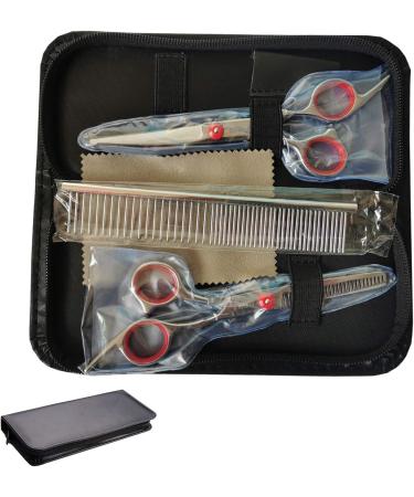 Elfirly Dog Grooming Scissors Set - Curved & Thinning Shears with Safety Round Tip for Cats and Dogs | Includes Grooming Comb | Red (2 Pack) - Buy Online on GoSupps.com