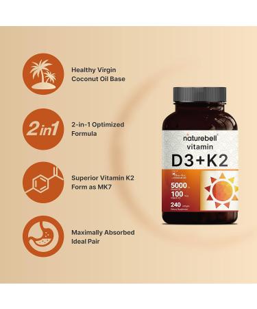 NatureBell Magnesium Glycinate Capsules 500mg & Vitamin D3 5,000iu with K2 MK-7 100mcg Softgels Bundle Pack | Chelated & Purified Mineral | Bioavailable Virgin Coconut Oil Softgels - Buy Online on GoSupps.com