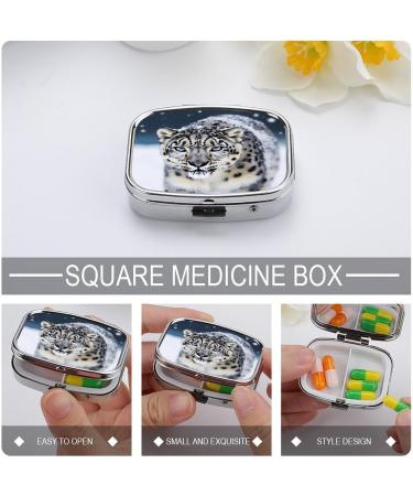 Blue Eyed Snow Leopard Print Pill Box - 2 Compartment Metal Pill Organizer | Portable Decorative Medicine Case for Pocket & Purse - Buy Online on GoSupps.com
