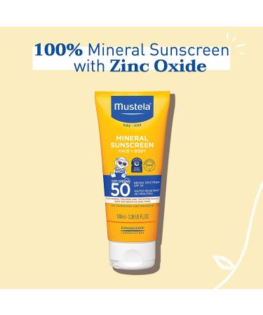Mustela Baby Mineral Sunscreen SPF 50 - Face & Body, 3.38 fl oz (100 ml) - Buy Online on GoSupps.com