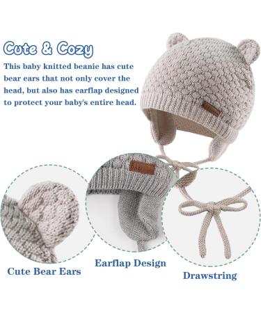 XIAOHAWANG Baby Boy Knit Beanie Hat | Cute Bear Infant Toddler Girl Hat | Autumn Winter 0-6 Months Beige - Buy Online on GoSupps.com