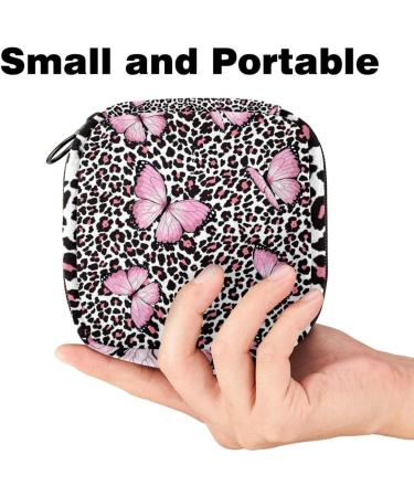 Pink Butterfly & Leopard Pattern Women's Napkin Storage Bag - Portable Menstruation Cup & Tape - Ideal for First Period Essentials - Buy Online on GoSupps.com