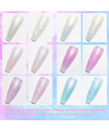 Pearl Gel Nail Polish Set - Shimmer Mermaid White Pink Purple Blue Glitter Pearlescent Shell Swirl Thread Effect - Soak Off UV LED Salon Quality - 6 Colors LW134 - Buy Online on GoSupps.com