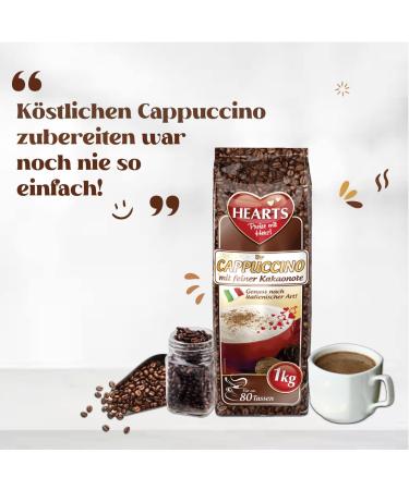 Hearts Cappuccino with a fine cocoa note 5 x 1 kg instant coffee powder intense aroma milky creamy easily soluble pack of 5 enough for 400 cups - Buy Online on GoSupps.com