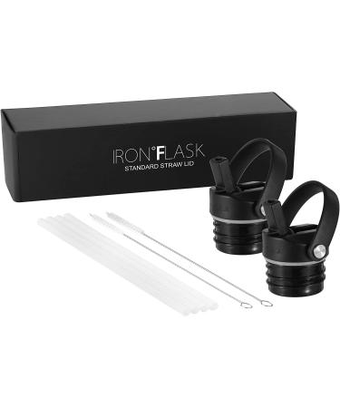 Iron Flask Standard Mouth Straw Lid Set - BPA Free, 2 Lids, 4 Straws, 2 Brushes - Midnight Black - Buy Online on GoSupps.com