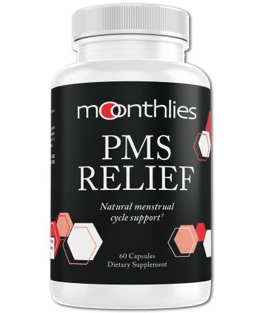 MOONTHLIES PMS Relief Supplement for Women Menstrual Cycle Support - Naturallly Balance Mood Swings Period Cramps Bloating Fatigue Water Retention PMDD Perimenopause (30 Day Supply 60 Capsules) 30.0 Servings (Pack of 1)