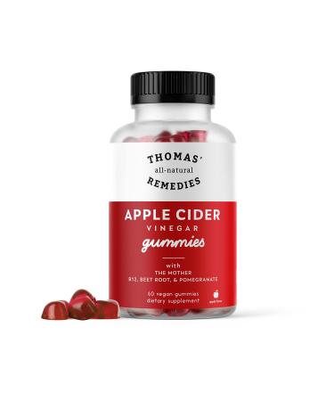 Thomas' all-natural Remedies Apple Cider Vinegar Gummy Vitamins - 60ct- 1000mg - B12 B9 Beet Root Pomegranate - Gelatin-Free Vegan Non-GMO