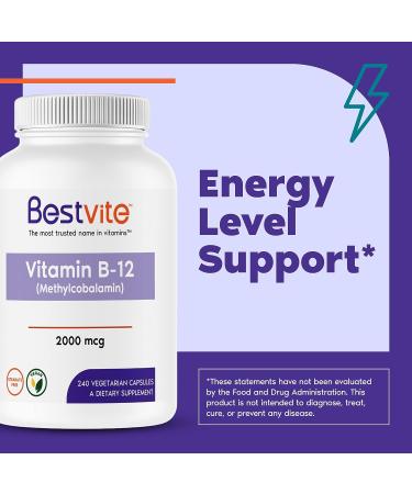 Bestvite Vitamin B12 2000mcg Methylcobalamin Capsules - Vegan, Non GMO, Gluten Free - Buy Online on GoSupps.com