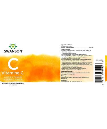 Swanson Vitamin C Powder 1000mg - Pure Ascorbic Acid Supplement for Immune, Skin & Cardio Health - 1lb (454g) - Buy Online on GoSupps.com