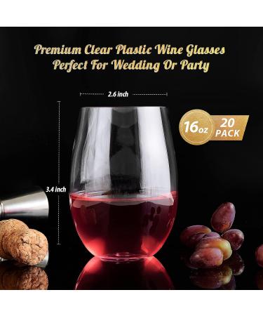 Focusline 20 Pack 16 Oz Plastic Wine Glasses | Heavy Duty Stemless Cups for Wedding or Party - Disposable & Reusable Shatterproof Wine Glasses - Clear Unbreakable - Buy Online on GoSupps.com
