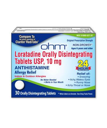 Ohm Loratadine 10 mg Allergy Medicine - Non Drowsy All Day Allergy Relief 24 Hour Antihistamine Orally Disintegrating Tablets Effective Relief for Ages 6 and up - 30 Count