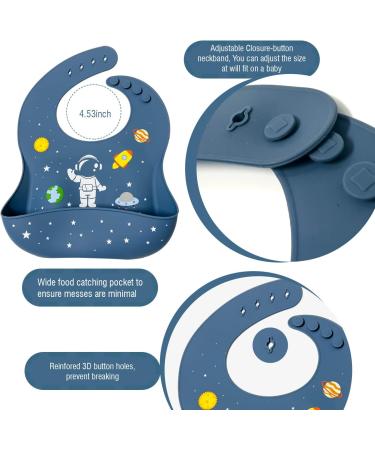 Soft Silicone Baby Feeding Set with Adjustable Bib, Suction Bowl, Plate, Straw Cup, and Utensils - Baby Led Weaning Supplies with Cute Patterns | Space & Dinosaur Design - Buy Online on GoSupps.com