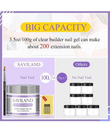 Saviland 3.5oz/100g Clear Builder Nail Gel Kit - Nail Extension Set with Nail Forms and Brush - Buy Online on GoSupps.com