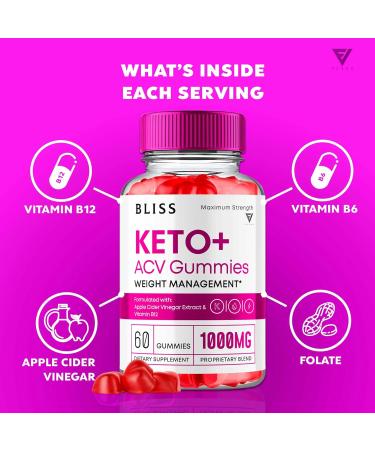 2 Pack Bliss Keto ACV Gummies - Maximum Strength Apple Cider Vinegar Supplement with Folate & Beet Root - Advanced Keto Support - Buy Online on GoSupps.com