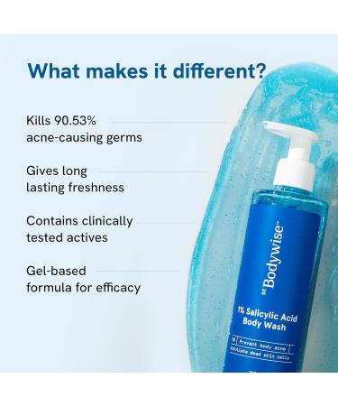 B-e Bodywise 1% Salicylic Acid Body Wash | Prevent Body Acne Exfoliate & Deep Cleanse Skin | Paraben & SLS Free | 250ml - Buy Online on GoSupps.com