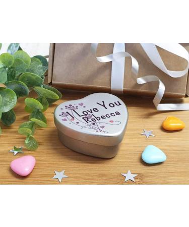 Personalised I Love You Name Heart Shaped Mini Tin Any Name Added Purple Ladybird Design Gift for Someone Special filled with mini chocolates Purple Flowers - Buy Online on GoSupps.com