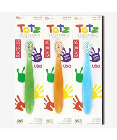 Toddler Toothbrush Kids Toothbrushes Child Toothbrush with Soft Brush Pack of 3 Soft Bristle Toddler Toothbrushes Suitable for Children 18 Months and Older Blue Green Orange