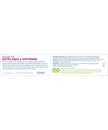 Tom's of Maine Antiplaque Whitening Toothpaste - Fluoride-Free Natural Dental Care for a Bright Smile - International Shipping Available - Buy Online on GoSupps.com
