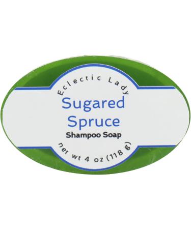 Eclectic Lady Sugared Spruce Shampoo Soap Bar with Pure Argan Oil Silk Protein Honey Protein and Extracts of Calendula Flower Aloe Carrageenan Sunflower - 4 oz Bar