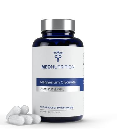 Meo Nutrition Magnesium Glycinate 275mg per Serving | 90 Vegan Capsules | Non-GMO Gluten-Free Gentle on Digestion | Supports Sleep Heart & Bone Health | Made in USA