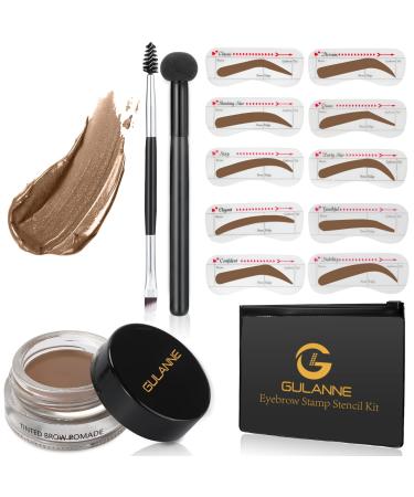 Eyebrow Stamp Stencil Kit for Perfect Bushy Eyebrows 20 Eyebrow Stencils Brow Stamp Trio Kit with Sponge Applicator Waterproof Eyebrow Pomade Dual-ended Eyebrow Brush-Soft Brown