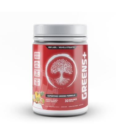 Predator Labs Greens+ All in one green and fruit superfood formula 30 servings Tropical Punch Flavors Improve gut health and reduce oxidative stress 100% delicious with digestives enzymes
