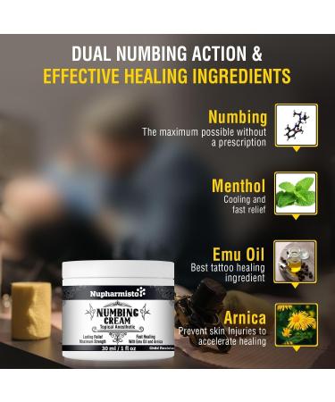 Nupharmisto Numbing Cream Maximum Strength : Long Lasting Numbing Cream with 5X Numbing - Emu Oil and Arnica 30 ml / 1 fl oz 1 Pack (1 Jars 1 fl oz) - Buy Online on GoSupps.com