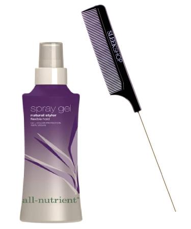 All Nutrient Spray Gel Natural Styler Flexible Hold Hair Spray (w/Sleek Comb) Hairspray UV+ Color Protection 100% Vegan (3.4 OZ / 100 ML - TRAVEL SIZE)