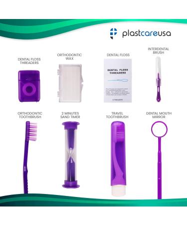 Red Orthodontic 8 Piece Braces Care Kit - Complete Dental Cleaning Set with Travel Toothbrush Wax Floss & Brackets Cleaner for Essential Orthodontia Care - Buy Online on GoSupps.com