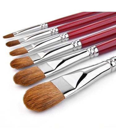 Red Pure Weasel Sable Hair Artist Brushes Filbert Brush Set For Acrylic Oil Gouche and Watercolor Painting Wooden Handle 6Pcs