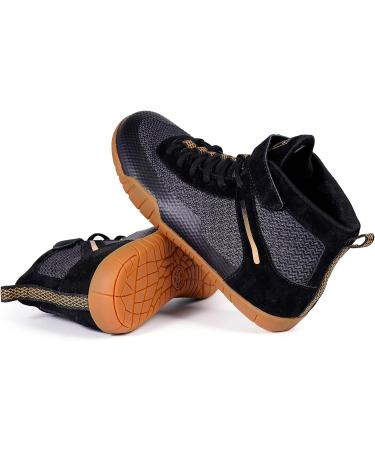 Wrestling Shoes Men Boxing Shoe Fitness Sneakers - Zero Drop Sole - 10 Wide - Black/Gold - Buy Online on GoSupps.com