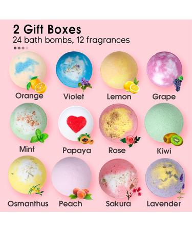 24 Pack Handmade Bath Bombs Gift Set - 60oz Bath Bomb Kit with Essential Oils, Shea Butter, and Sea Salt - Buy Online on GoSupps.com
