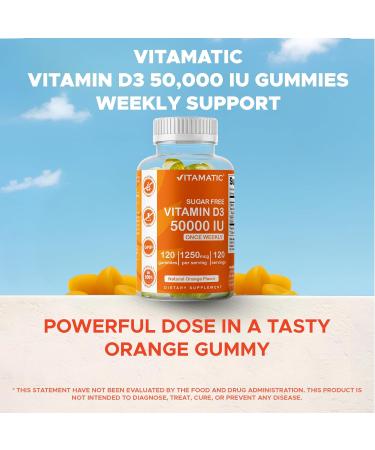 Vitamatic Sugar Free Vitamin D3 50,000 IU Weekly Supplement - 120 Pectin Based Gummies - Vitamin D Capsules for Bones, Teeth, and Immune Support (50000 IU) - 2 Pack - Buy Online on GoSupps.com