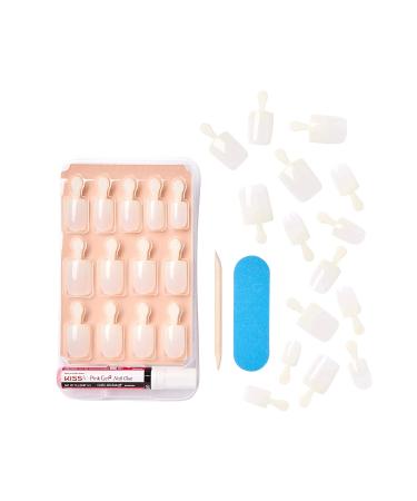 KISS Salon Acrylic Natural Nails DIY Manicure Kit - Brief Encounter, Real Short, Ultra-Smooth Finish | Pink Gel Glue, Mini File, Manicure Stick, 28 Nails - Buy Online on GoSupps.com
