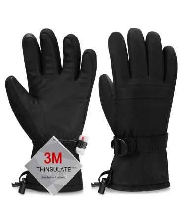 Odtmger skiing gloves warmest waterproof and breathable snow dealers for cold weather fits both men and women for parent-child outdoor ... Full Black S (Fit Kids 8-10 years)