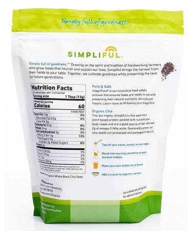 Simpliful Organic Whole Black Chia Seed 28oz - Ready-To-Eat IntegriPure 1.75lb - Pack of 1 - Buy Online on GoSupps.com